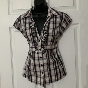 Paper Tee Women´s Plaid Top Blouse, Size L